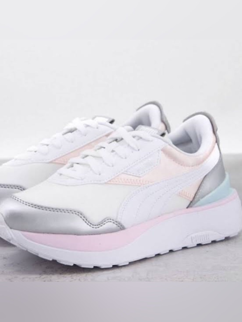 NEW Puma Women's cruise rider chrome White Sneakers with Pink & Gray Accents